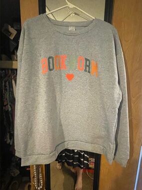 Bookworm Gray Sweatshirt with Orange & Olive Lettering